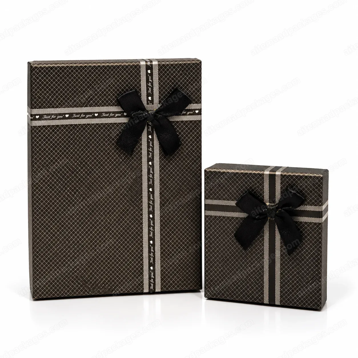 Black Check Pattern Gift Box with Ribbon, two sizes with ribbon bows