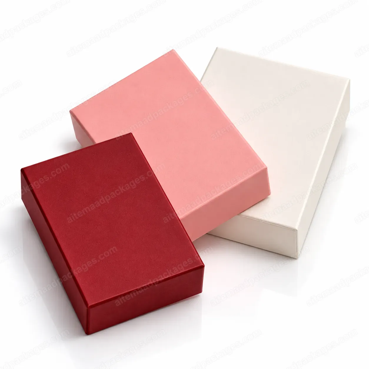 Red Drawer Box, Mini, shown with pink and white boxes, overlapping