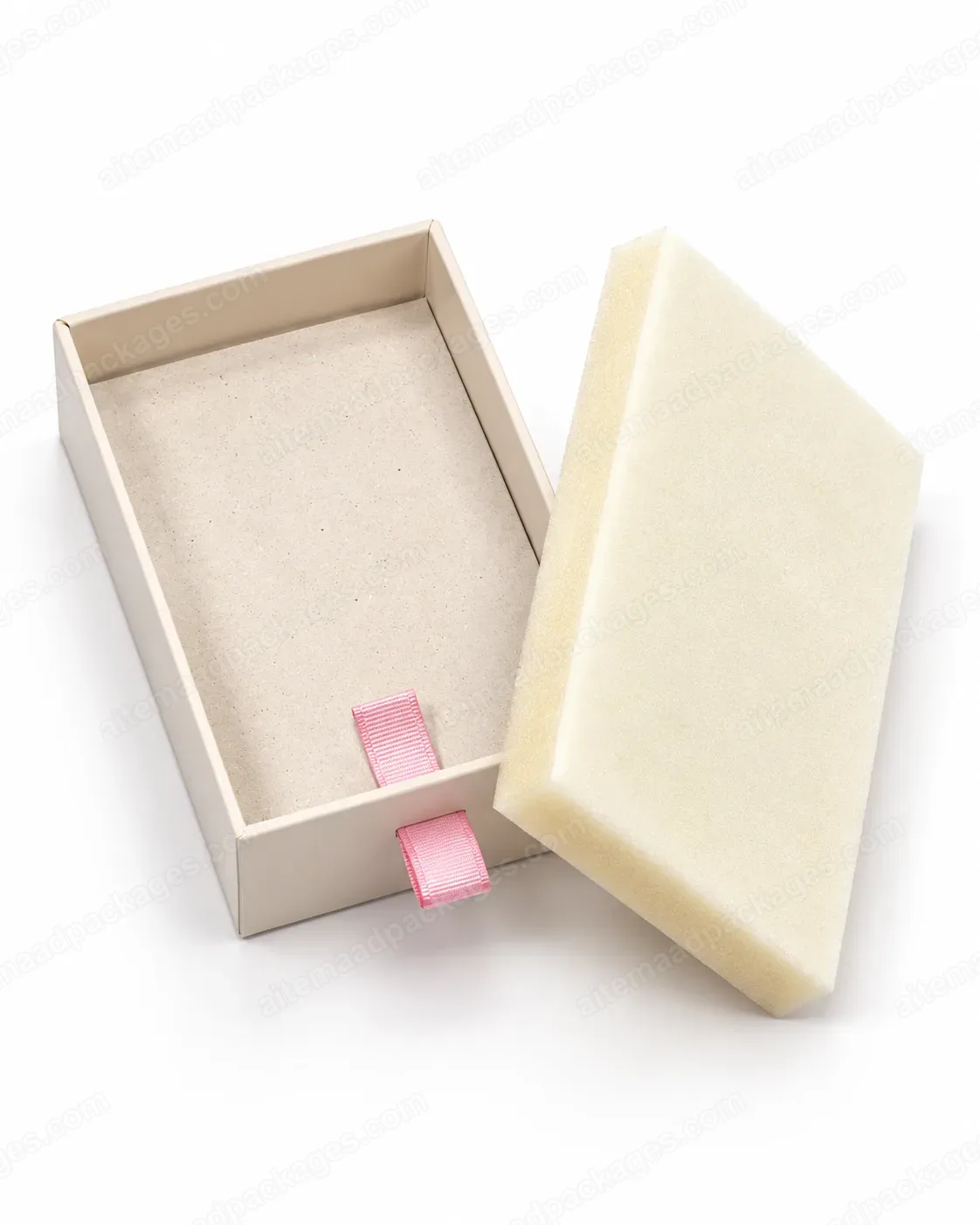 Pink Drawer Box with Cream Tray and Pad, open drawer with cream pad