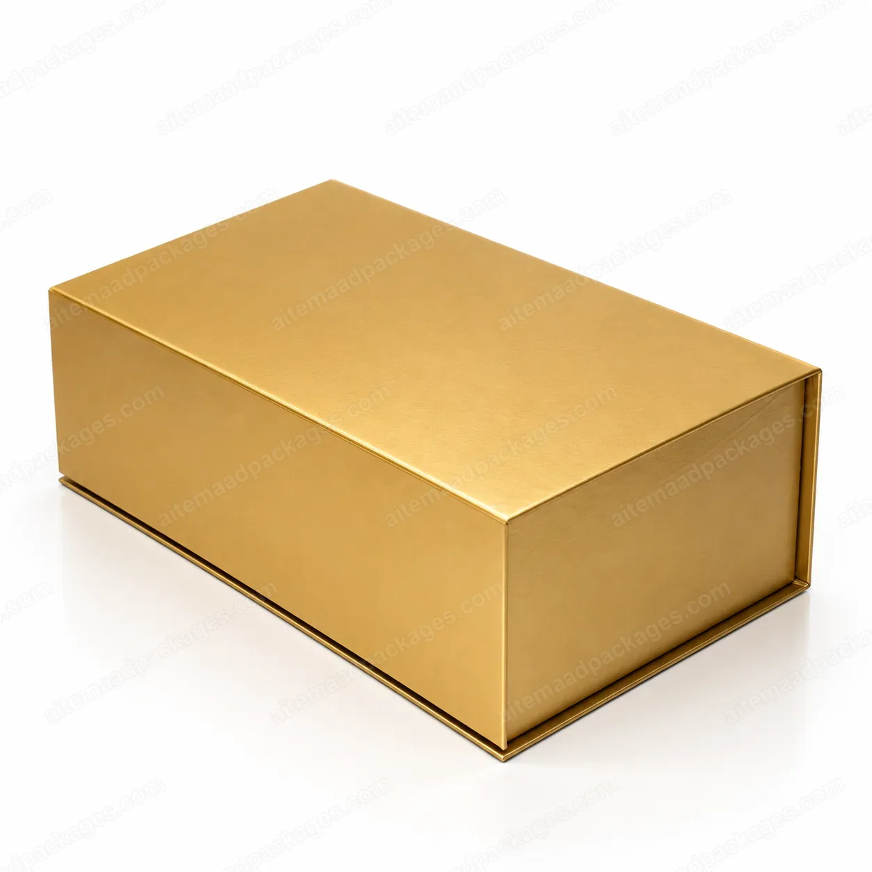 Gold Magnetic Flap Gift Box, closed, angled view