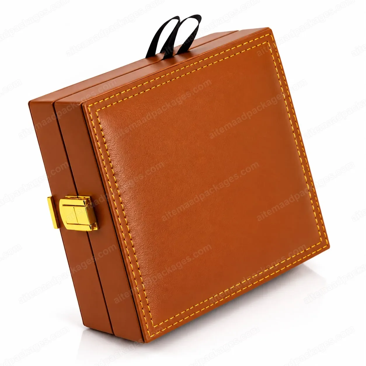 Tan Leather Presentation Box with Gold Clasp