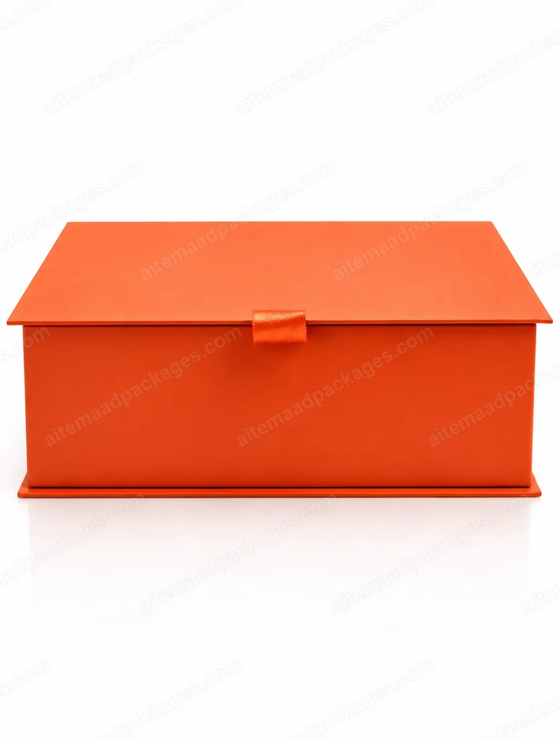 Orange Ribbon Flap Gift Box, closed, front view