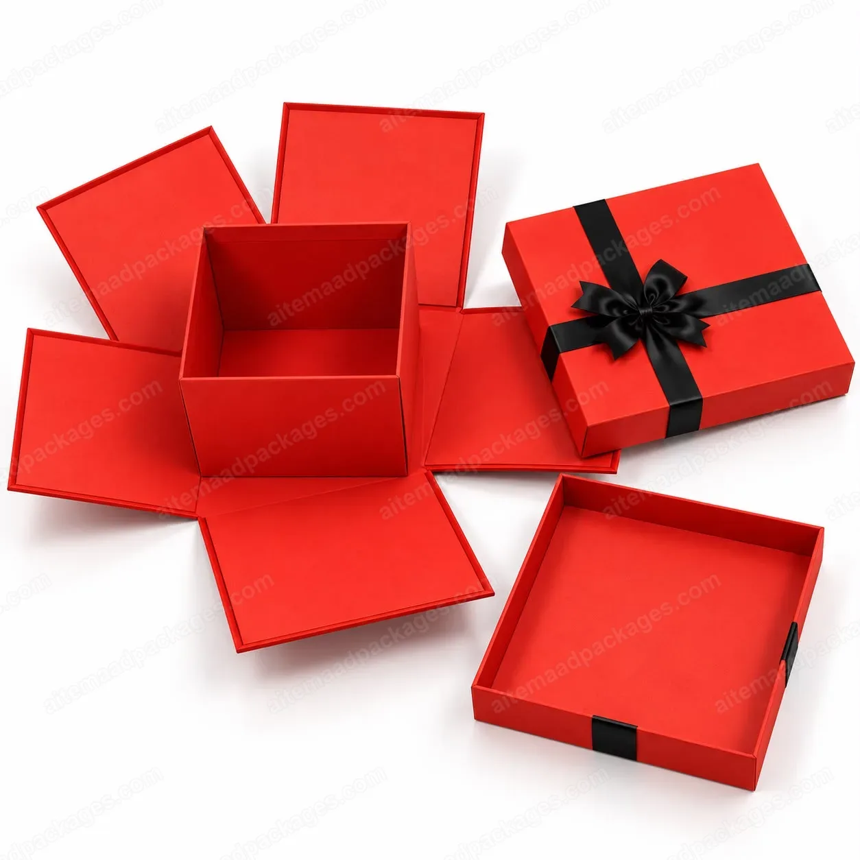 Red Explosion Gift Box with Black Satin Bow