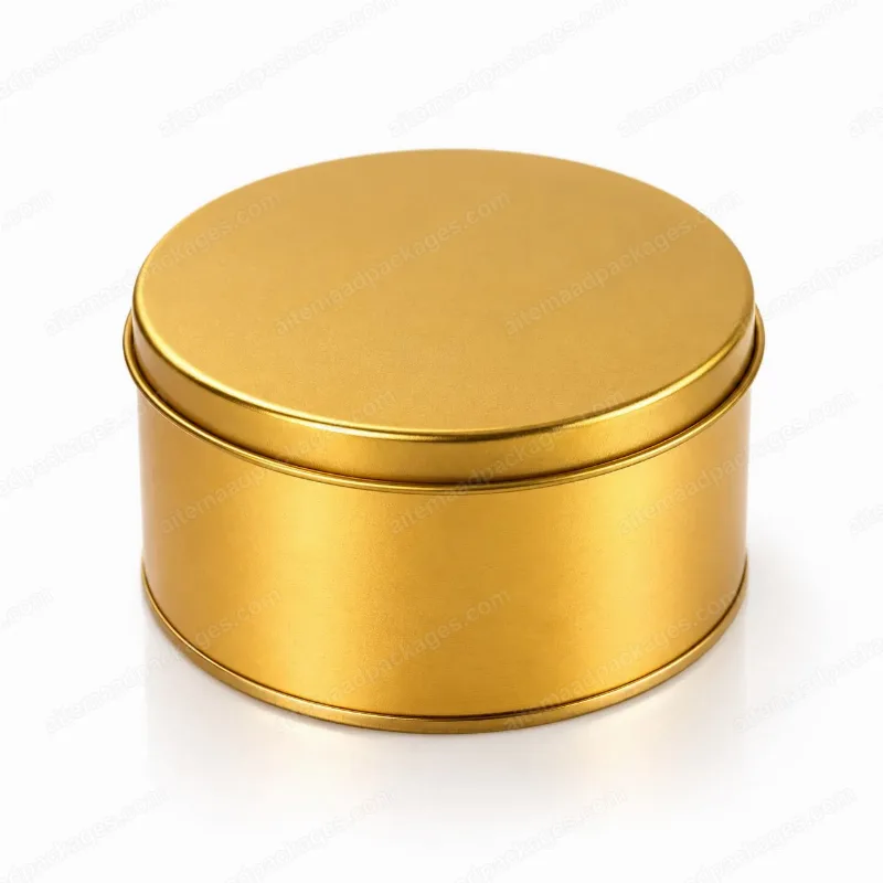Plain Gold Round Metal Tin