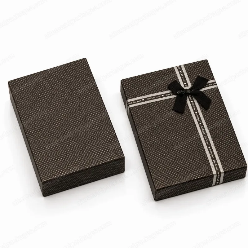 Black Check Pattern Gift Box with Ribbon (6 x 4 in)