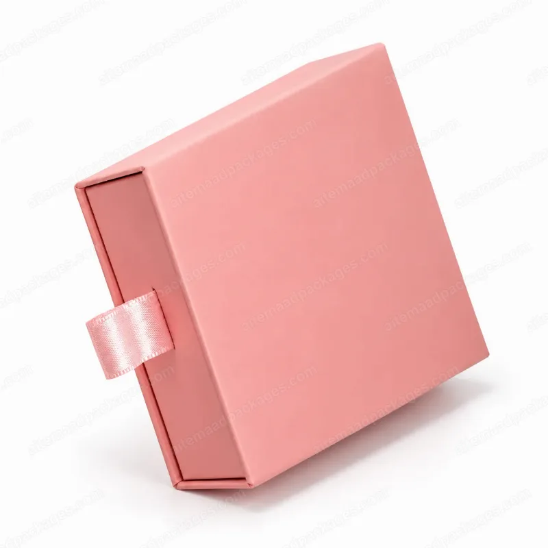 Pink Drawer Box with Satin Pull Tab, Large Square (21 x 21 cm)
