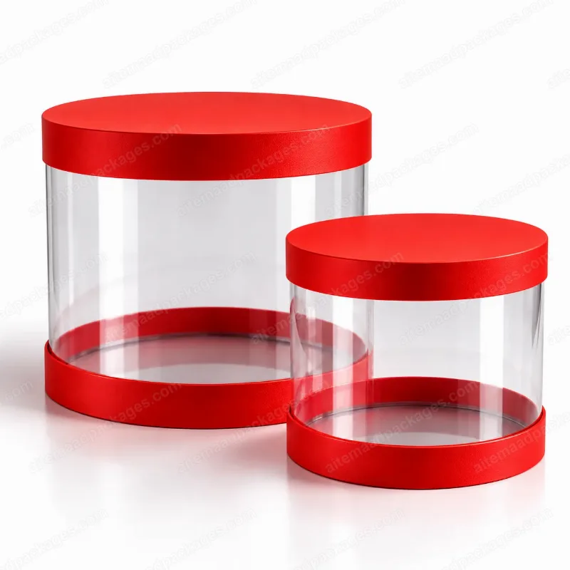 Red Round Clear Gift Box, Set of 2 (25.5 and 20 cm)