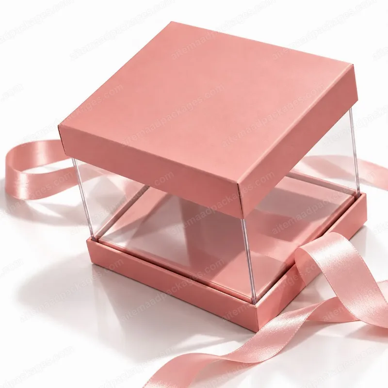 Pink Clear Cube Gift Box with Ribbon